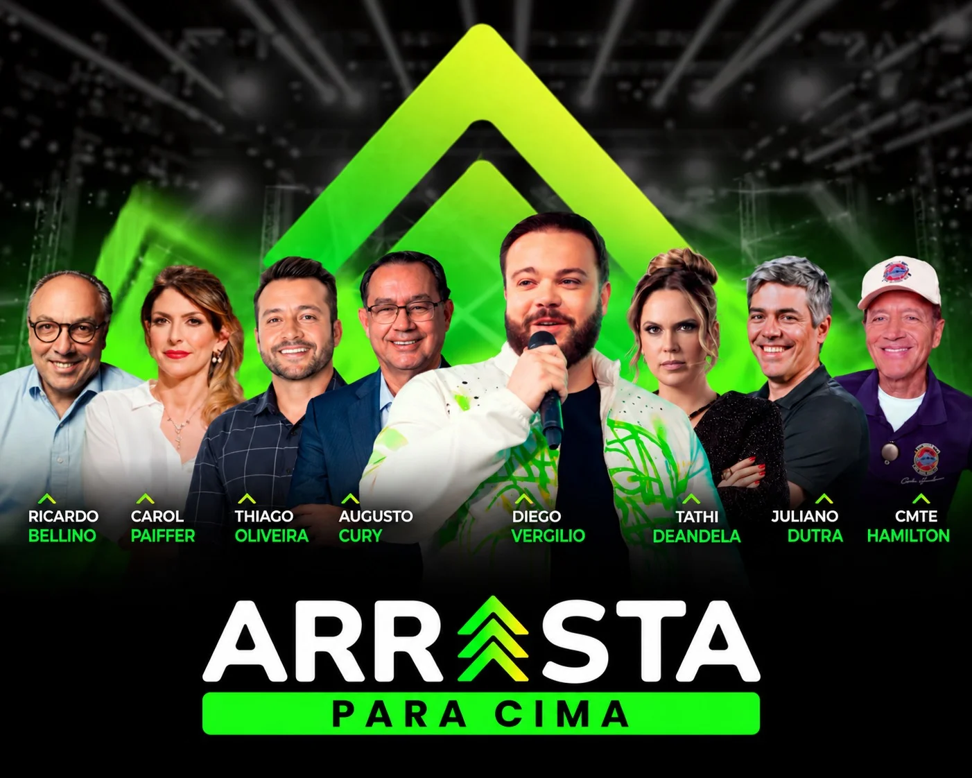 Palco do Arrasta Para Cima 2026 com os principais palestrantes em destaque